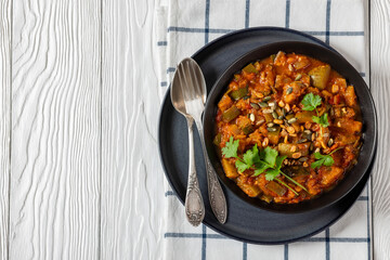 healthy zucchini stew in tomato sauce, top view