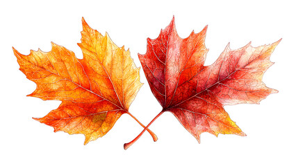 Obraz premium Vibrant autumn leaves in orange and red, capturing the essence of fall with their intricate design and natural beauty.
