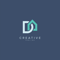 Abstract House logo design. Initial D letter concept.