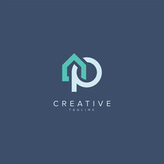 Abstract House logo design. Initial P letter concept.