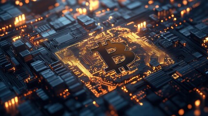 Innovative bitcoin mining concept: advanced cryptocurrency blockchain network visualization as digital artwork for tech enthusiasts