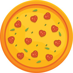 Freshly baked pizza featuring heart shaped pepperoni and herbs is a delightful treat for valentine's day