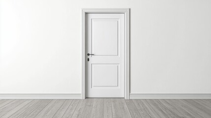 Bright and minimalist interior with a white door and natural light streaming in from a window