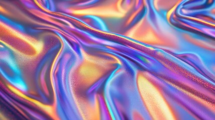 Fototapeta premium shimmering holographic fabric rippling in unseen breeze mesmerizing rainbow colors morphing and flowing creating abstract patterns dreamy and surreal texture