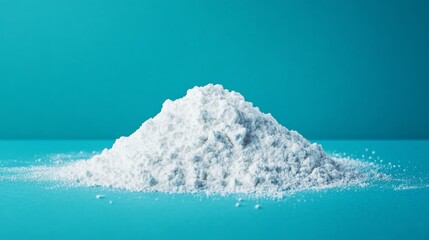 Pile of white powder on blue background