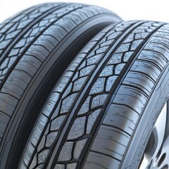 Close-up of new car tires with detailed tread
