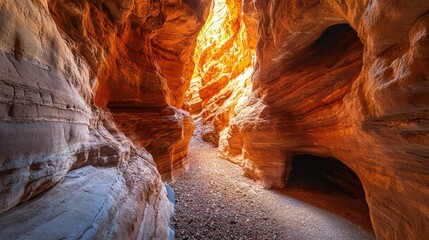 Narrow Cave Formation with Brown and Orange Colored Rock. Natural Wonder Background. Generative AI