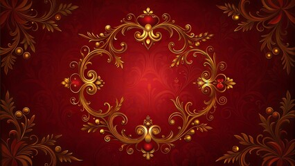 Ornate golden frame on deep red background with floral elements representing luxury and elegance with copy space

