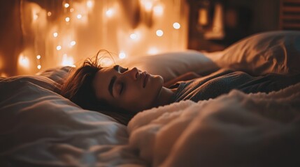 Serene Person Resting in Cozy Bed with Eyes Closed