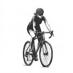Naklejka premium Female Cyclist Silhouette, Illustration Isolated On White Background