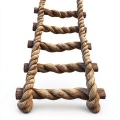 A realistic wooden ladder with braided rope, perfect for outdoor activities or decoration in rustic settings, white background