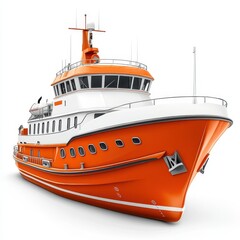 Fototapeta premium A vibrant orange boat showcasing modern design and functionality, ideal for maritime adventures and rescue operations, white background