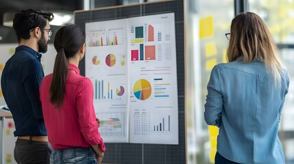 Team analyzing business data on charts, collaborating to improve strategies and drive performance in a modern office environment.