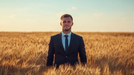 Wheat field businessman