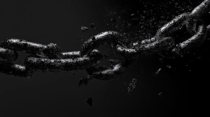 Obraz premium A chain link forged from strands of digital code, now broken, symbolizing the powerful act of breaking free from the chains of cyberbullying.