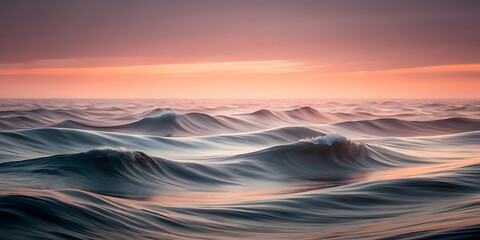 Serene Seascape: Misty Ocean Waves at Sunrise 