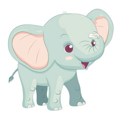 Fototapeta premium Adorable cartoon baby elephant with big ears, a happy expression, and a cute trunk. Perfect for children's books or decorations.