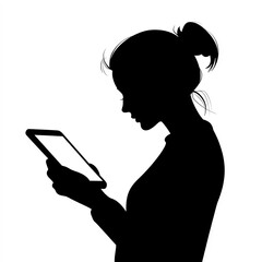 Silhouette Of Using Tablet, Illustration Isolated On White Background