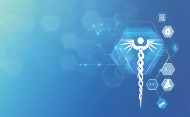 Medical Technology Background with Caduceus Symbol and Healthcare Icons