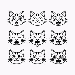 Cute Cat Face Expressions Vector Pack. Cat Happy, angry, sad and haughty mood heads