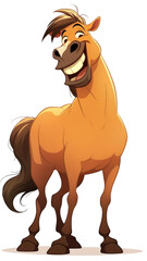 Cartoon illustration of a cheerful horse with a wide smile, standing on its own. Perfect for children's content and animations.