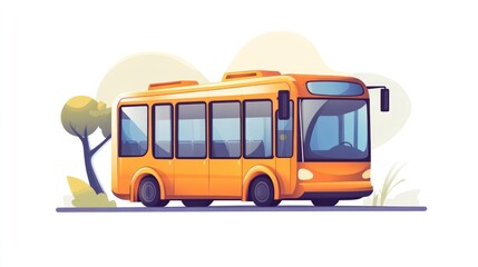 A yellow bus on a road with trees in the background.