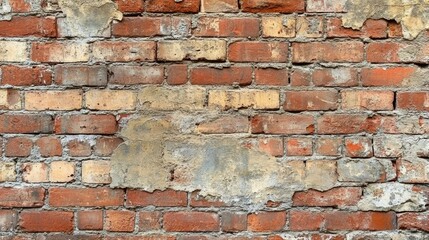 Fototapeta premium Rustic texture of a weathered brick wall showing age and history in an urban setting