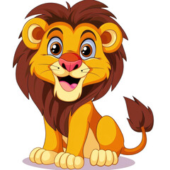 Fototapeta premium Cheerful cartoon lion with a big smile sitting happily, perfect for children's illustrations and playful designs.