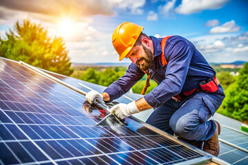 Technician Performing Solar Panel Maintenance and Repair Clean Energy Workforce in Action