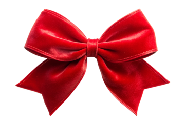 Red velvet decorative bow isolated on white transparent background, png element