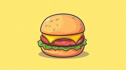 Cartoon illustration of a cheeseburger with lettuce and cheese.