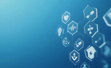 Naklejka premium Futuristic Digital Healthcare Interface with Medical Icons and Data Visualization