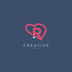 Abstract Heart Logo Design. Initial R Letter Concept.