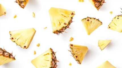 Naklejka premium Sliced Pineapple on White Background Generative AI