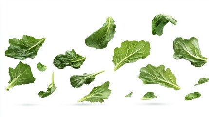 Collard Greens Floating on White Background Generative AI