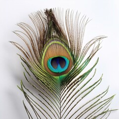 Obraz premium a rhythmic peacock feather on white background