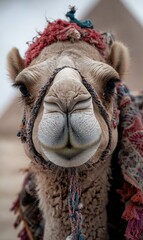 Obraz premium Desert wanderer: camel, resilient traveler of arid landscapes, ability to endure extreme conditions while carrying loads across vast stretches of sand, embodying survival and adaptation