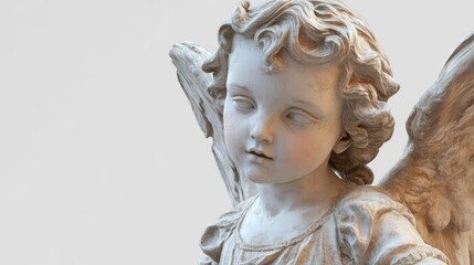 Elegant marble angel sculpture with detailed wings and serene expression, perfect for religious and artistic themes.