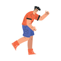 Young Man Character Standing with Hand Gesture Cheering Vector Illustration