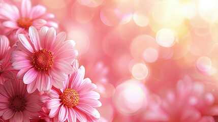 Aster flowers on each side with soft color background, large empty copy space, abstract natural flower frame layout, romantic feminine composition, wedding invitation concept.