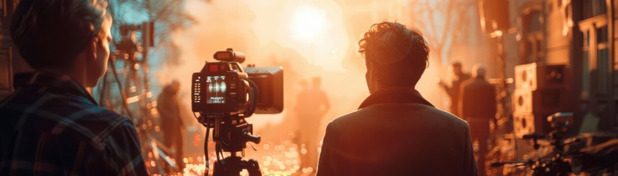 Director filming a scene on a movie set