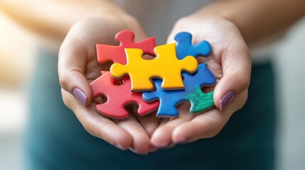 Hands holding colorful puzzle pieces, symbolizing problem-solving and creativity.