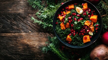 Roasted Sweet Potato & Kale Salad with Pomegranate