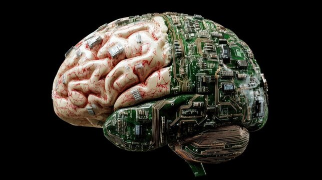 human brain integrated with circuitry elements
