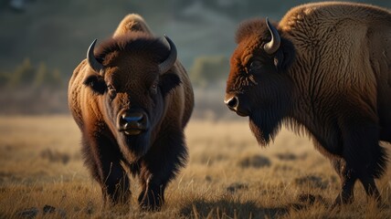 realistic illustration of a bison in the savannah