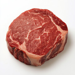 Fototapeta premium A raw, red meat steak with marbling, isolated on a white background