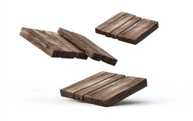 Rustic Wooden Planks Isolated on White Background Generative AI