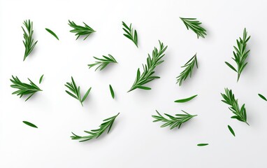Naklejka premium Fresh Rosemary Sprigs Scattered on White Background Generative AI