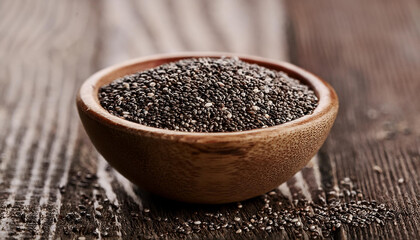 Wooden bowl of chia seeds.
