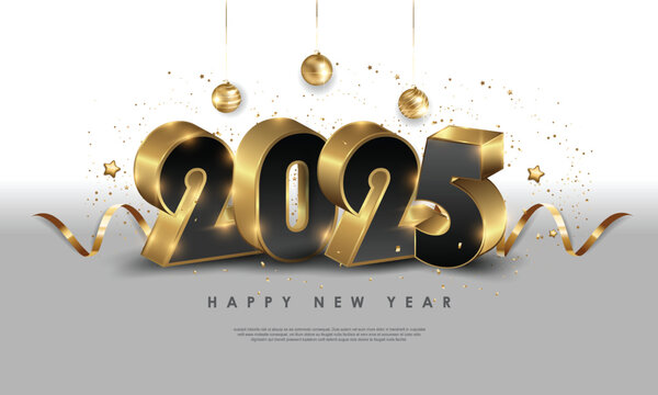 Happy New Year 2025 Design Set with 3D numbers and elegant color touch. Premium vector design for a banner, greeting card and book cover.